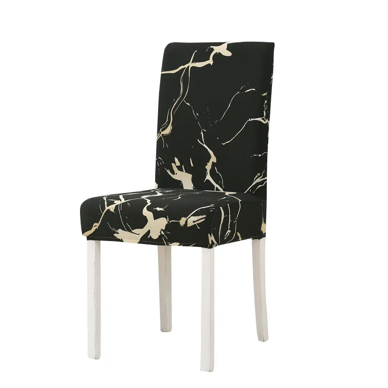 Protetor De Capas De Cadeira Com Padrão De Mármore Elástico Preto/creme