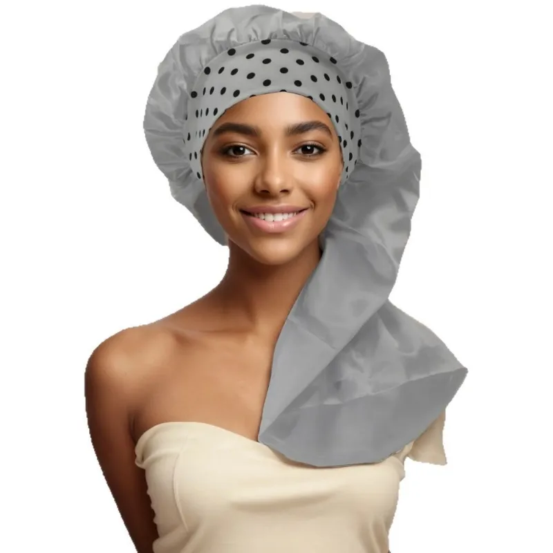 Boné De Dormir De Cetim Macio E Elástico Para Mulheres, Branco Com Bolinhas