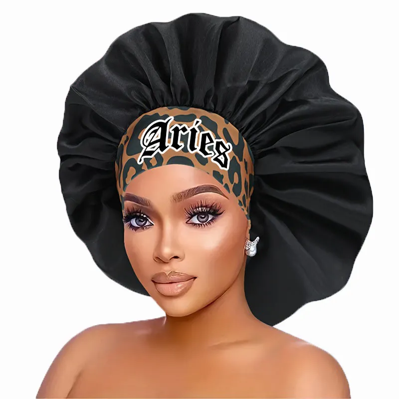 Boné De Cabelo Acetinado Com Estampa Do Zodíaco De Áries, Design De Leopardo