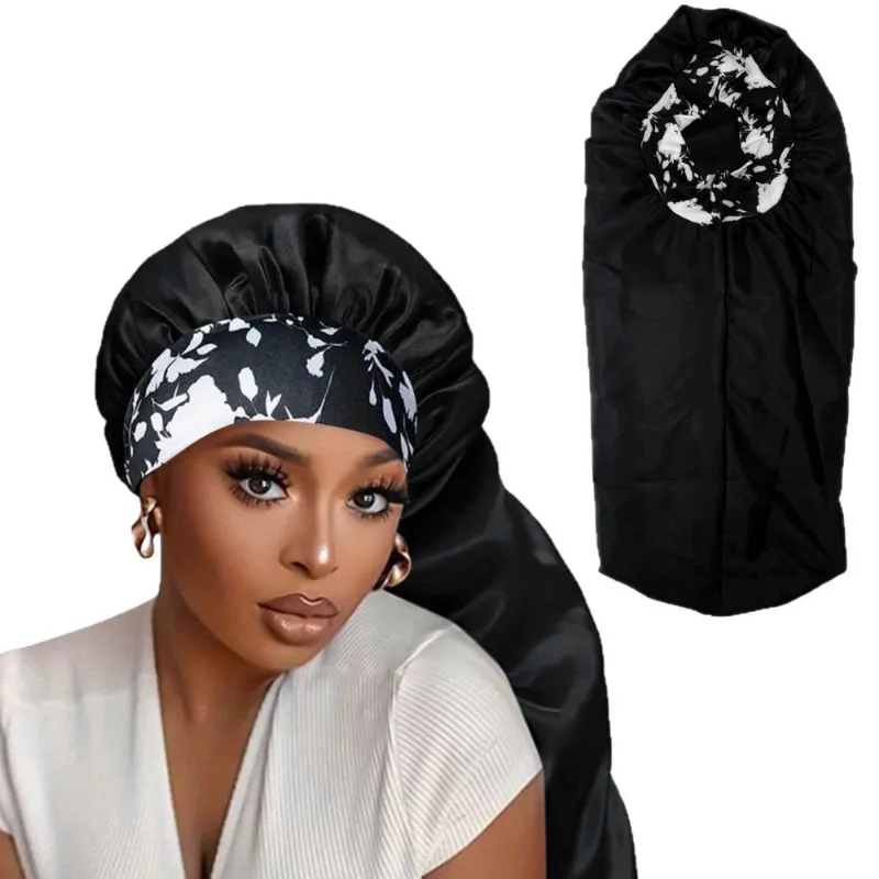 Touca De Dormir De Cetim Elástico Com Estampa Floral Para Proteger O Cabelo