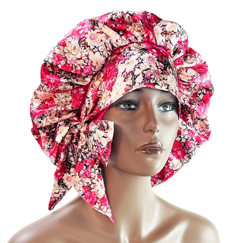 Conjunto De Bonés De Dormir De Dupla Camada, Floral Acetinado, Aba Larga