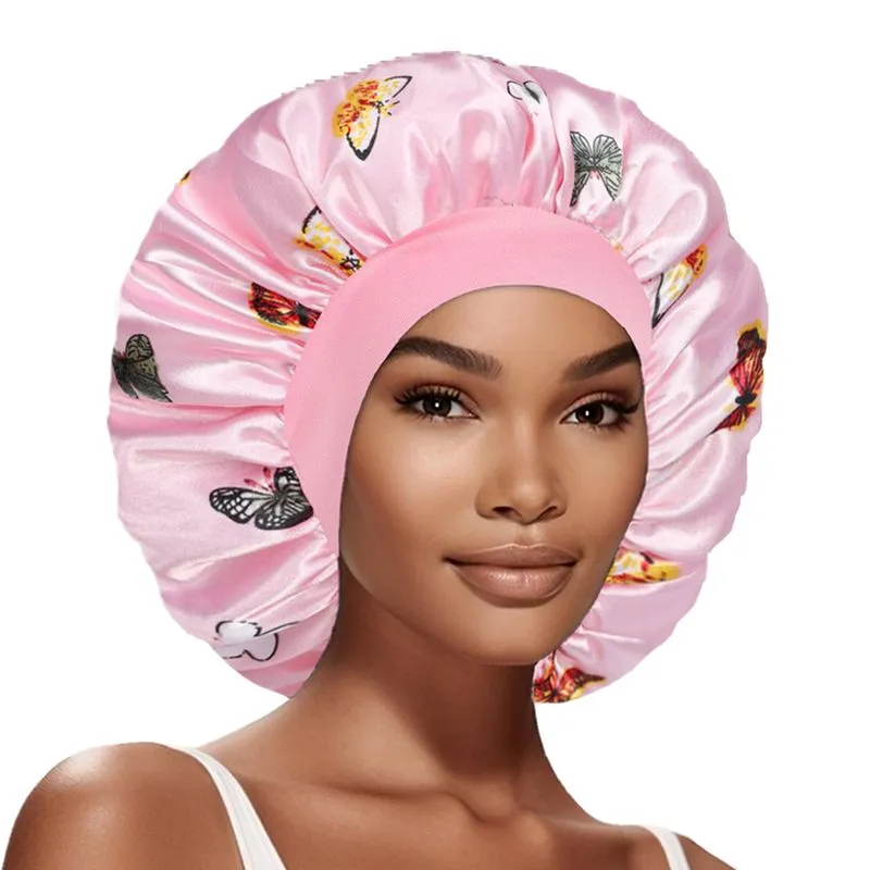 Boné De Dormir Floral De Cetim Com Estampa De Leopardo Rosa