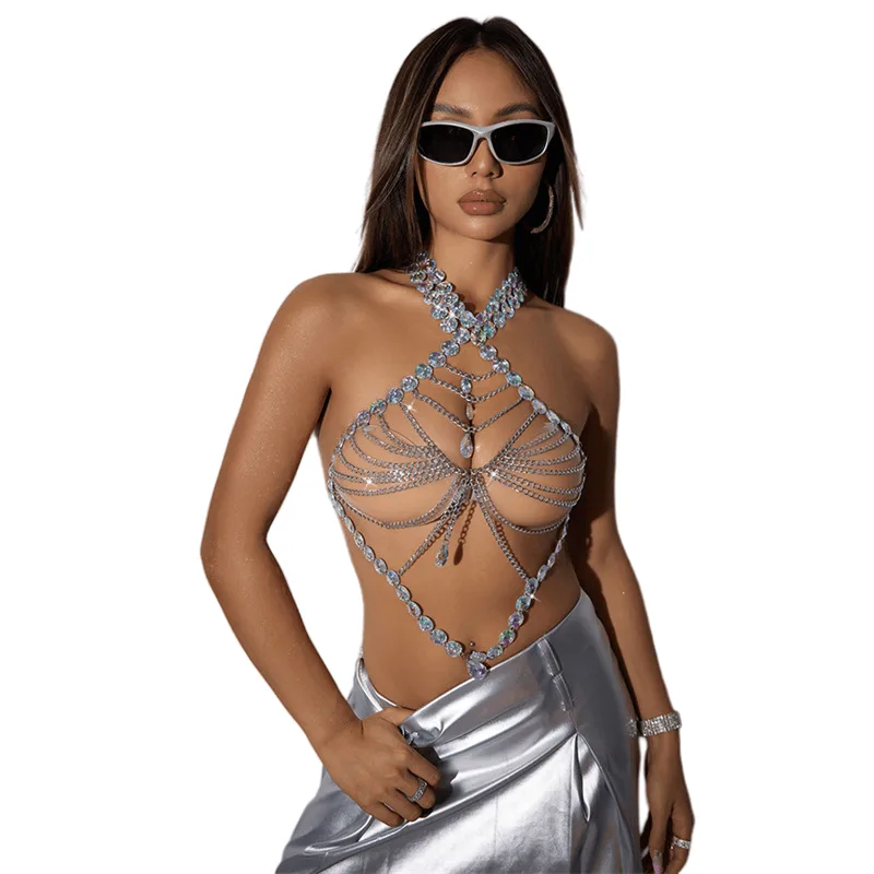 Body Chain Silver Acrylic Gem Sexy Backless Para Festa