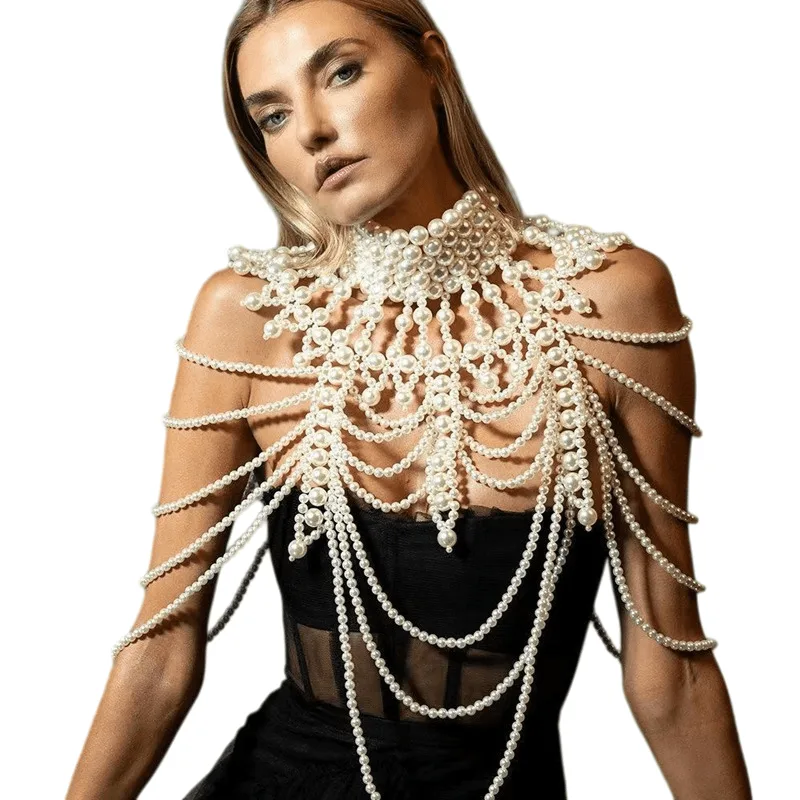 Colar Body Chain Colete Halter Pearl White Pearl Para Mulheres