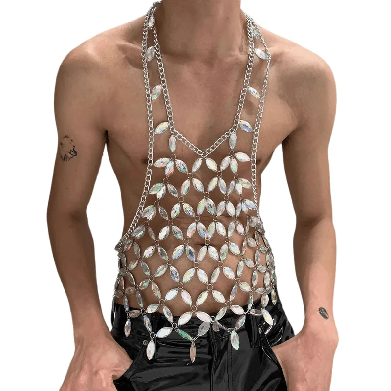 Colete Body Chain Colete Colorido De Pedras Preciosas Para Homens