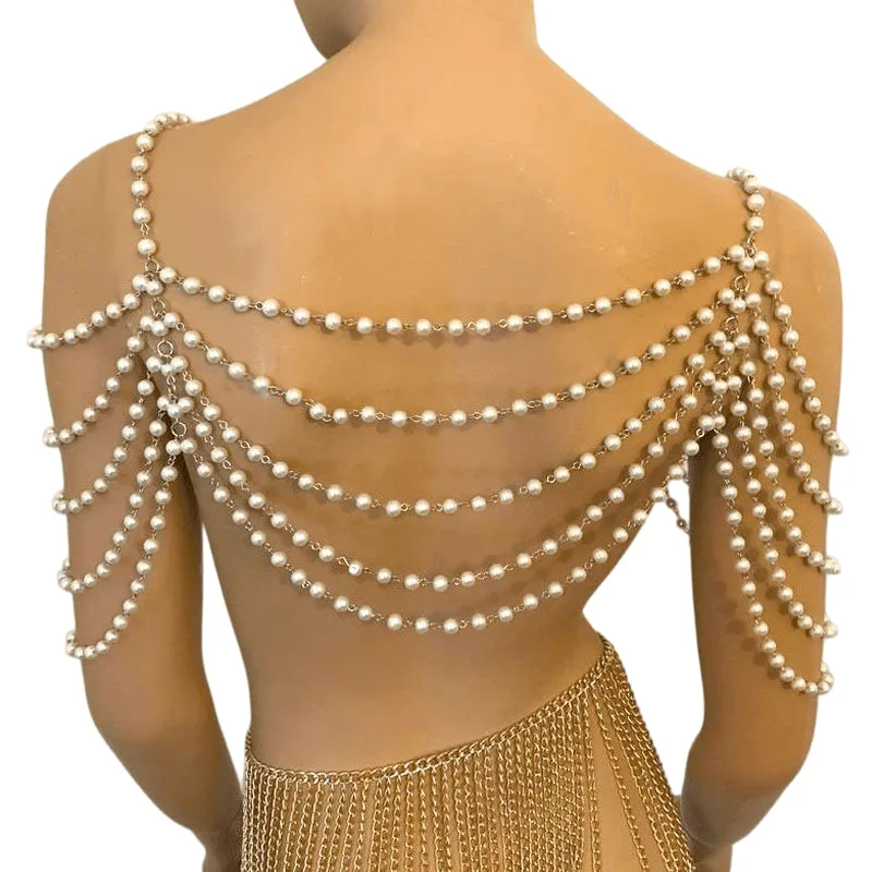 Body Chain White Faux Pearl Para Casamentos E Festas