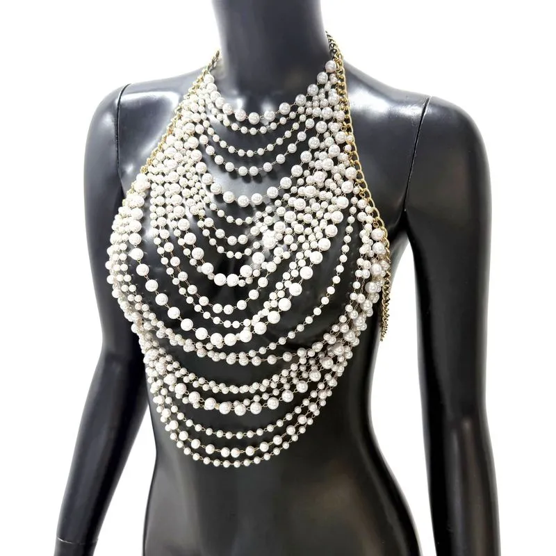 Colar Body Chain De Pérolas De Várias Camadas Para Mulheres