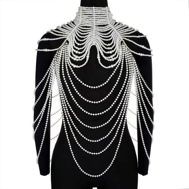 Colar Pearl Body Chain Com Encosto Branco Para Mulheres