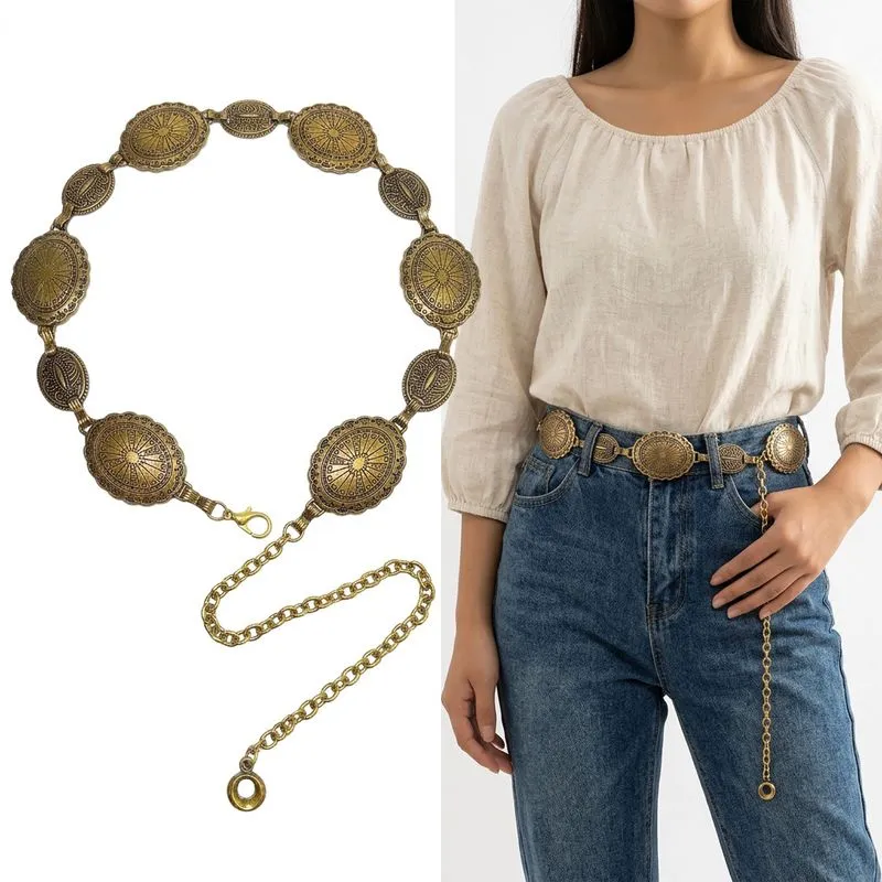 Corrente De Cintura, Cinto De Metal Dourado Boho Para Mulheres, Ajustável
