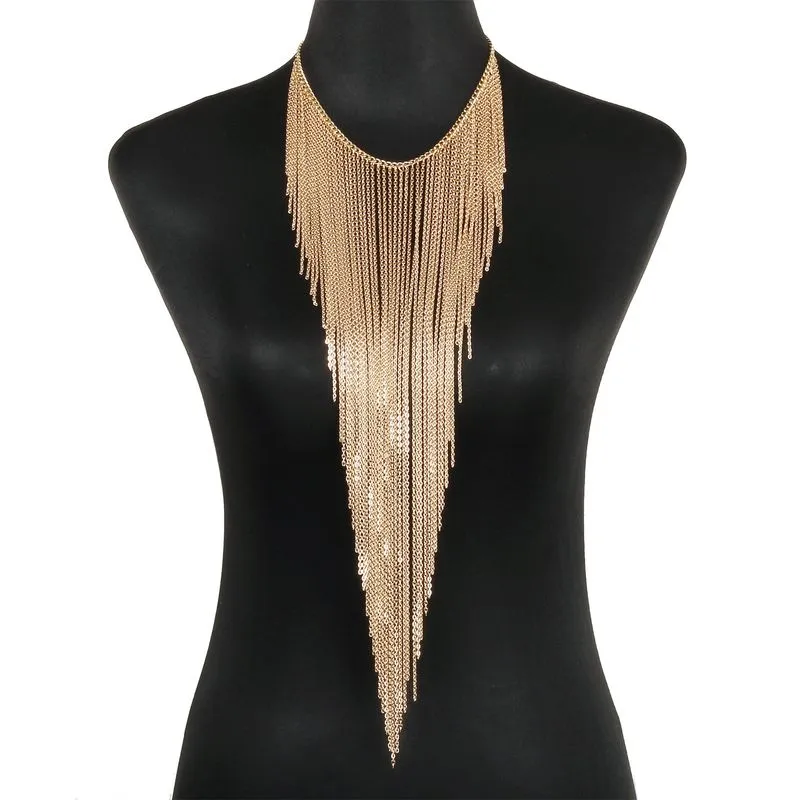 Colar De Corrente Corporal Gold Tassel Waterfall Fringe Para Mulheres