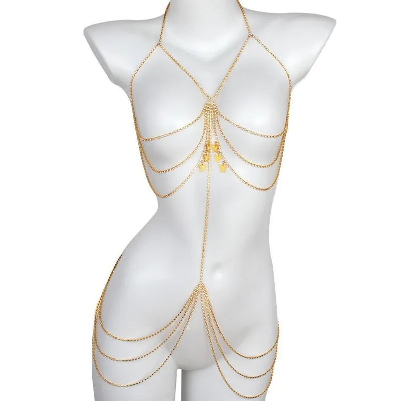 Pingente De Borboleta De Strass Dourado Body Chain Para Mulheres