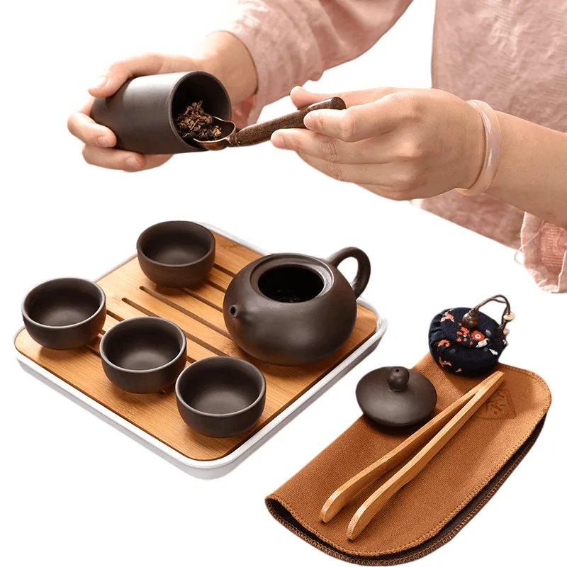 Conjunto De Chá Yixing Clay Portable Com Bule De Chá, 4 Xícaras, Conjunto De Viagem