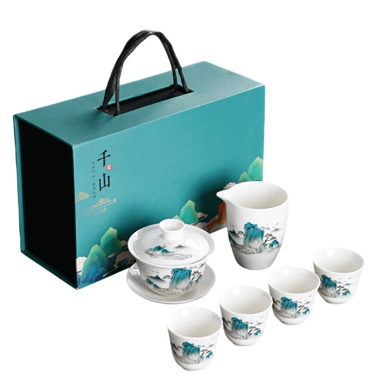Conjunto De Chá Kung Fu Gaiwan 4 Xícaras Com Caixa De Presente Dehua Porcelain