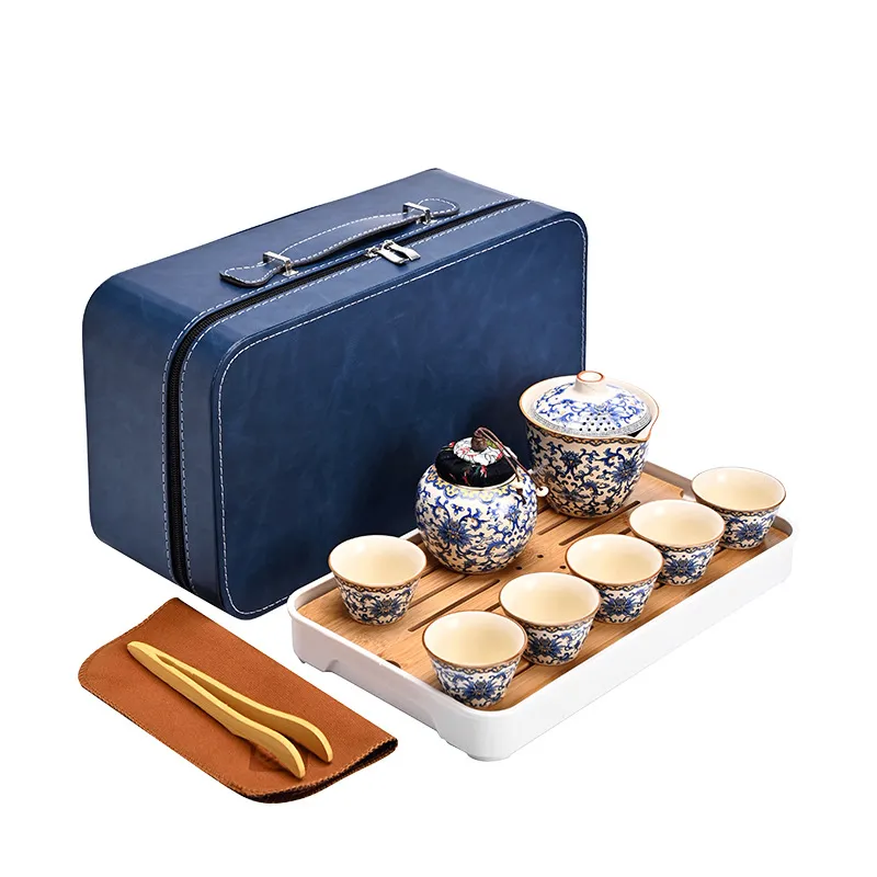 Conjunto De Chá Kung Fu Ceramic Gaiwan, 6 Xícaras Com Estojo De Viagem De 2,5 Kg