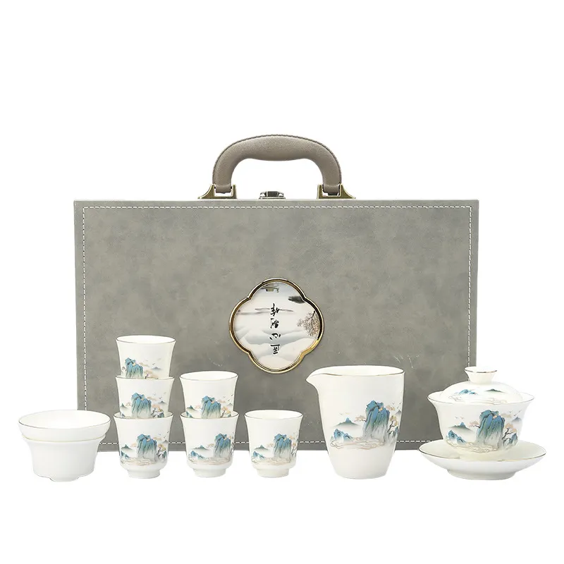 Conjunto De Chá De Porcelana Chinesa Gaiwan, 6 Xícaras Com Caixa De Armazenamento