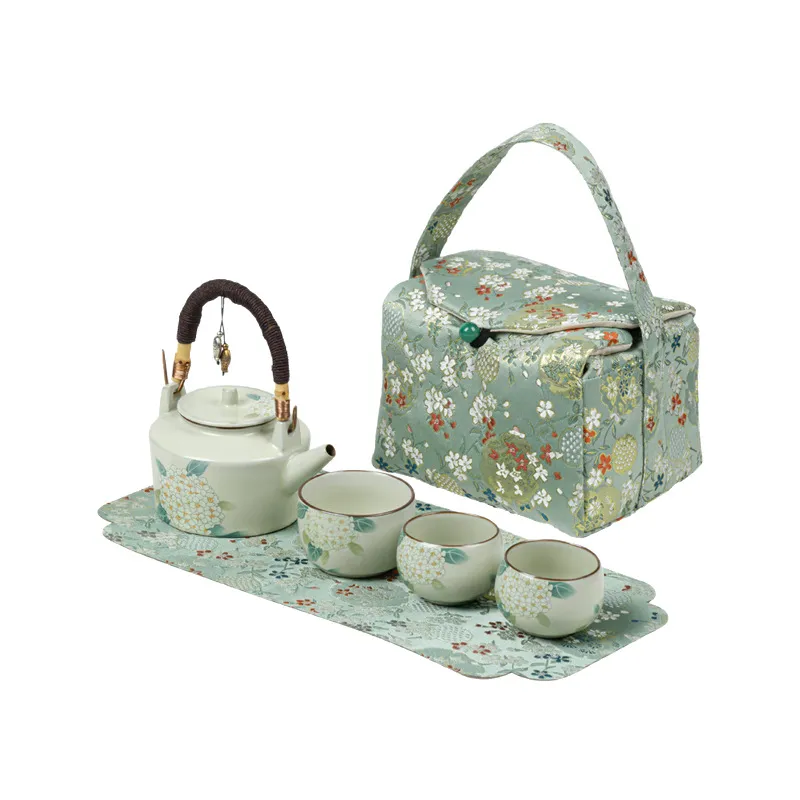 Conjunto De Chá: Forno Portátil Com Bule De Chá, Kit De Viagem De Cerâmica Para 3 Xícaras
