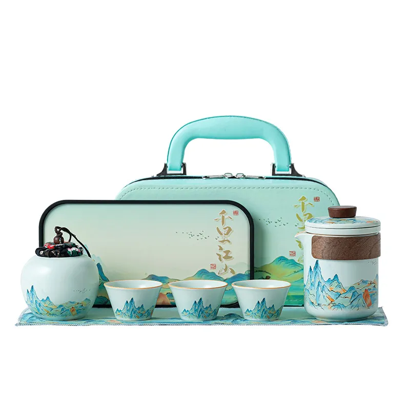 Conjunto De Chá Ru Kiln Travel Teapot 3 Xícaras Com Estojo De Cerâmica