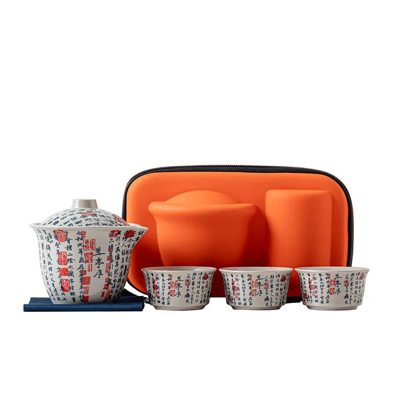 Conjunto De Chá Portátil Ceramic Travel Gaiwan, 3 Xícaras Com Kit De Estojo