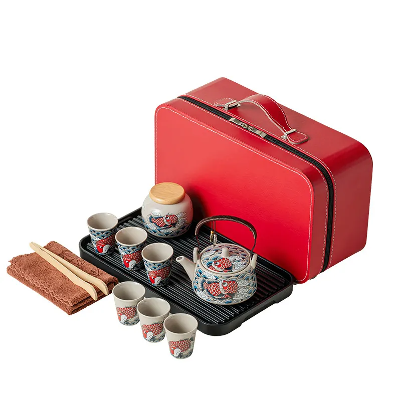 Conjunto De Chá Gongfu, Copos De Chá Portáteis De Cerâmica Com Estojo De Viagem
