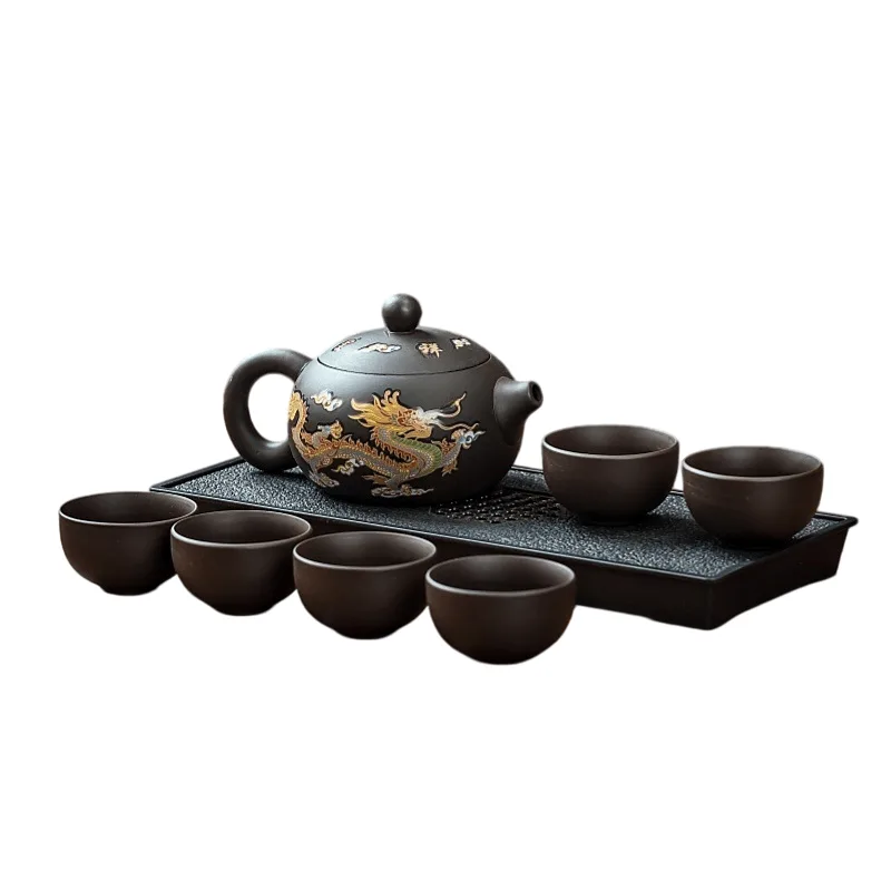 Conjunto De Chá Yixing Zisha Clay Changing Color Changing Bandeja De 6 Xícaras