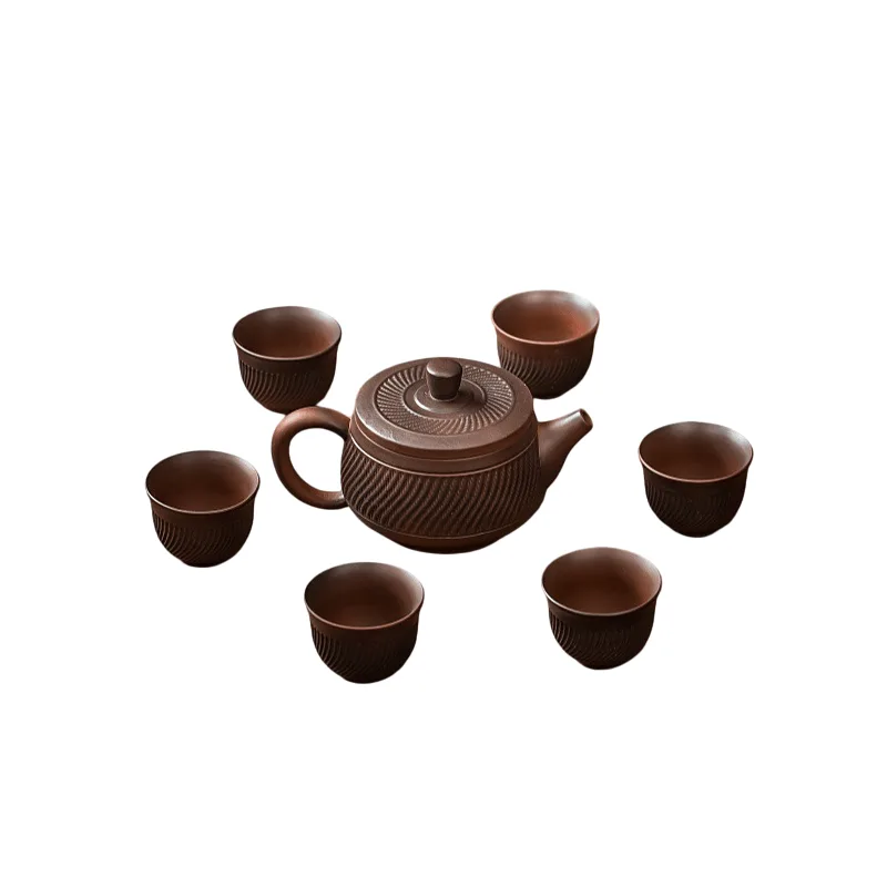 Conjunto De Chá Gongfu, Bule Artesanal De Argila Roxa Com 6 Xícaras