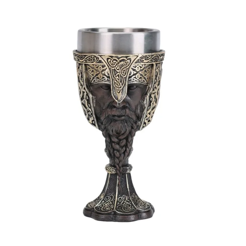 Haste Alta Esculpida Em 3D Em Aço Inoxidável Goblet Viking Warrior