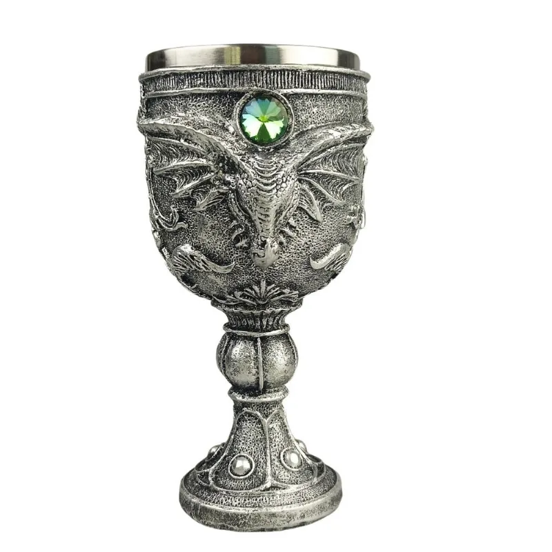 Cálice De Vinho 3D Dragon Em Aço Inoxidável High Stem Cinza 300ml