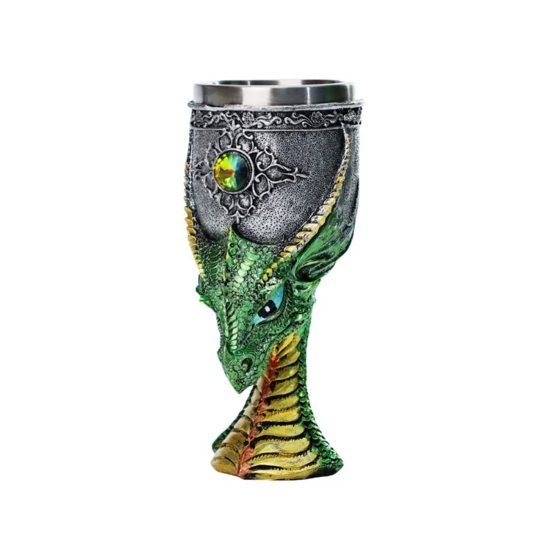 Cálice De Vinho Dragon Head Green Em Aço Inoxidável 170 Ml