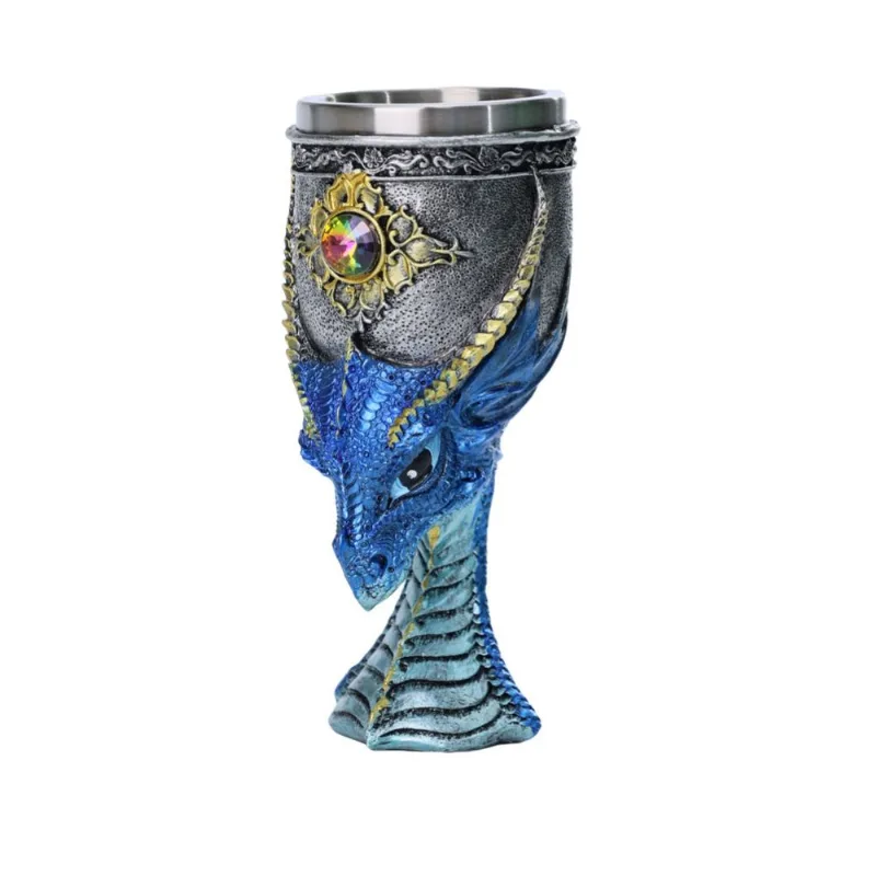 Copo De Aço Inoxidável Com Corpo De Resina Azul Dragon Head Wine Goblet