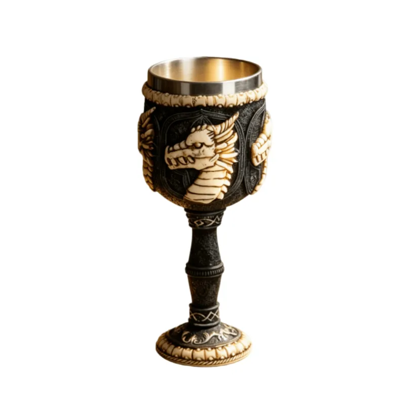 Resina De Revestimento De Aço Inoxidável Wine Goblet Skull Dragon Head