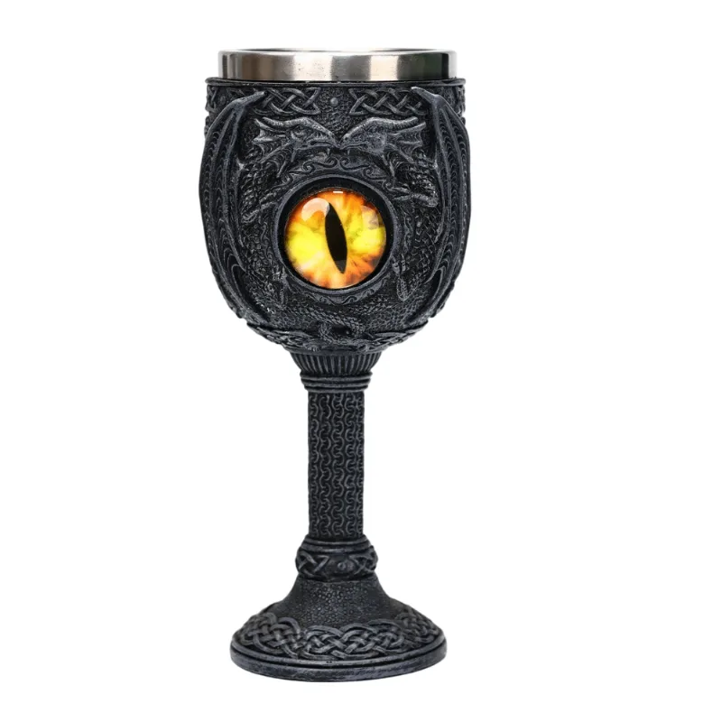 Cálice De Vinho Dragon Eye Em Aço Inoxidável Preto Com Pés Altos