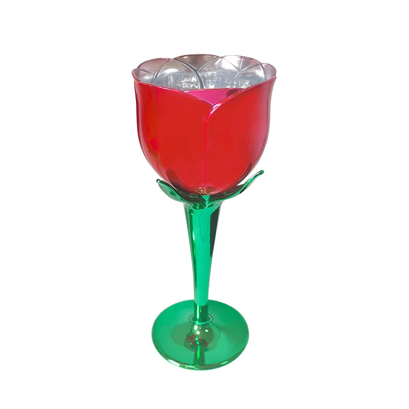 Copo De Vinho Em Forma De Rosa 175ml De Plástico Galvanizado Vermelho