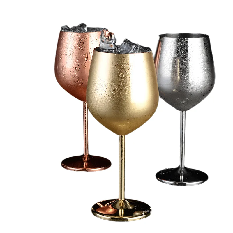 Conjunto De 3 Peças De Taças De Vinho De Aço Inoxidável De 500 Ml De Haste Alta