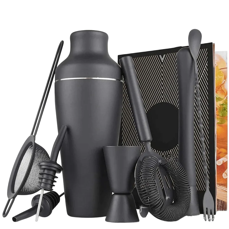 Conjunto De Ferramentas Cocktail Shaker Bar, 8 Peças Em Aço Inoxidável Preto
