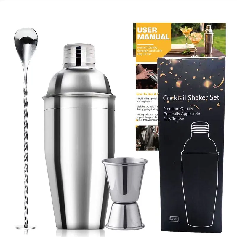Conjunto De Coqueteleiras De Aço Inoxidável De 3 Peças Com Jigger