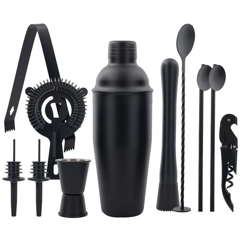 Conjunto De Coqueteleiras De Aço Inoxidável 750 Ml, 12 Peças, Preto Fosco