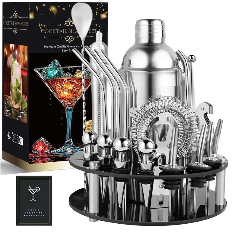 Conjunto De Coqueteleira De Aço Inoxidável De 30 Peças Com Suporte