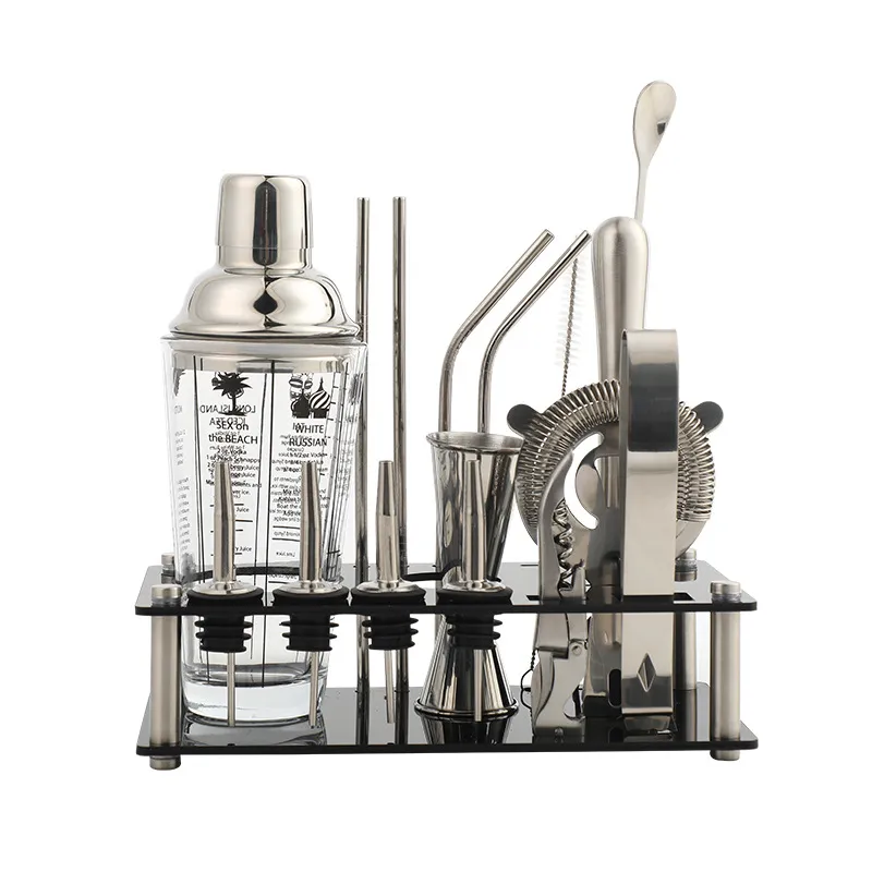 Conjunto De Coqueteleira De Aço Inoxidável De 16 Peças Com Vidro De 400 Ml