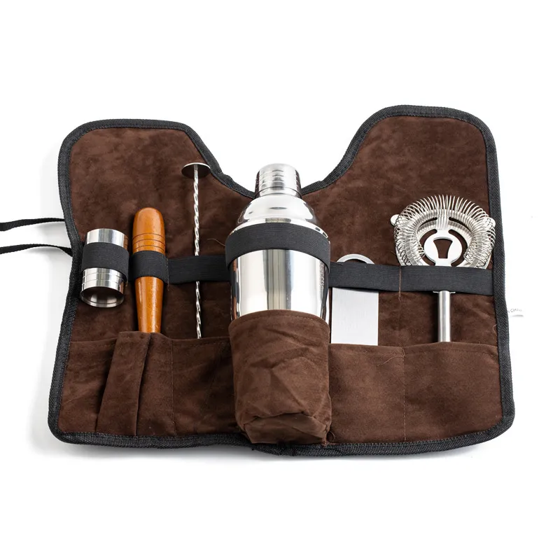 Conjunto De Coqueteleira De Aço Inoxidável De 7 Peças Com Bolsa De Viagem
