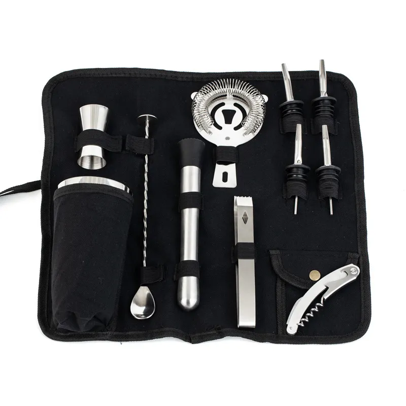 Conjunto De Coqueteleira De Aço Inoxidável De 12 Peças Com Bolsa De Transporte