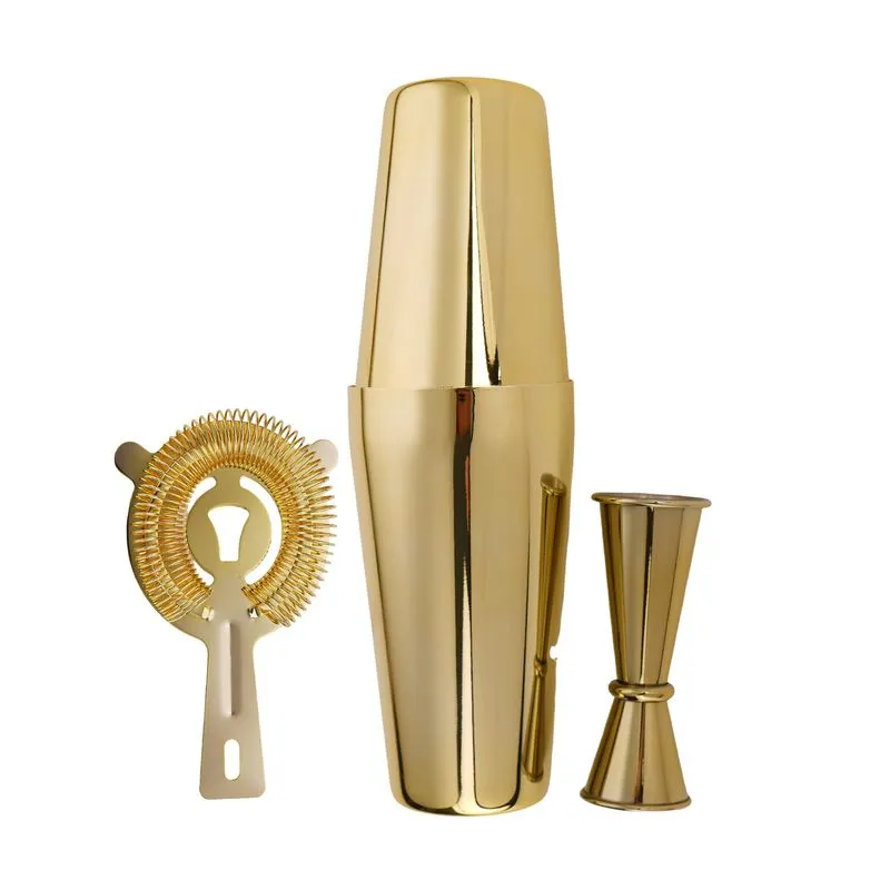 Conjunto De Coqueteleira De 3 Peças Em Aço Inoxidável Dourado Para Casa