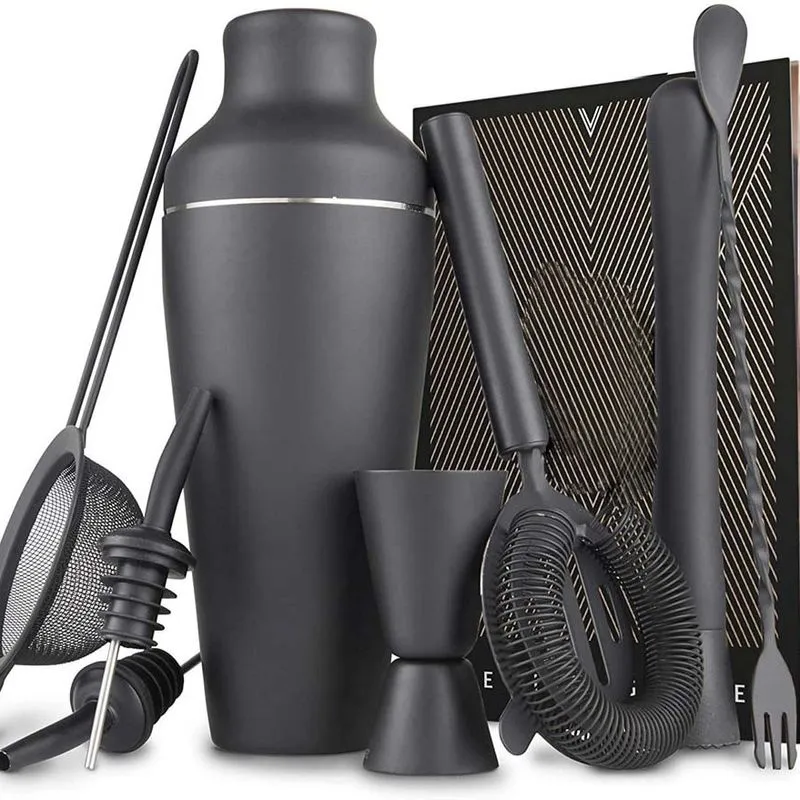Conjunto De Coqueteleiras De 8 Peças Em Aço Inoxidável Preto Fosco