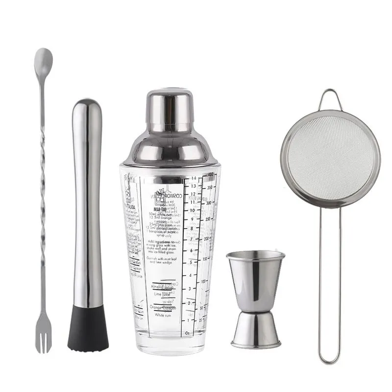 Conjunto De Coqueteleira De Vidro De 450 Ml Com Ferramentas De Aço Inoxidável