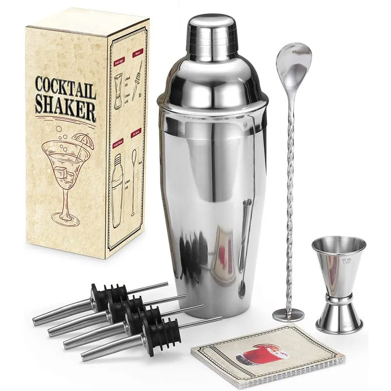 Conjunto De Coqueteleiras De Aço Inoxidável De 8 Peças Com Despejadores