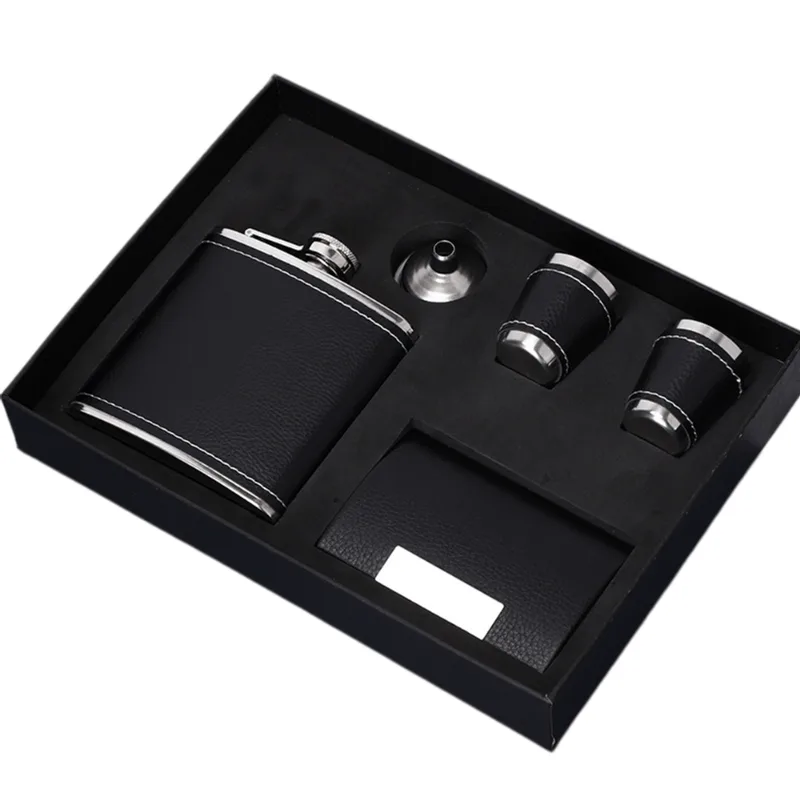 Conjunto De Frascos De Quadril De Aço Inoxidável De 180 Ml Com Copos, Funil E Carteira