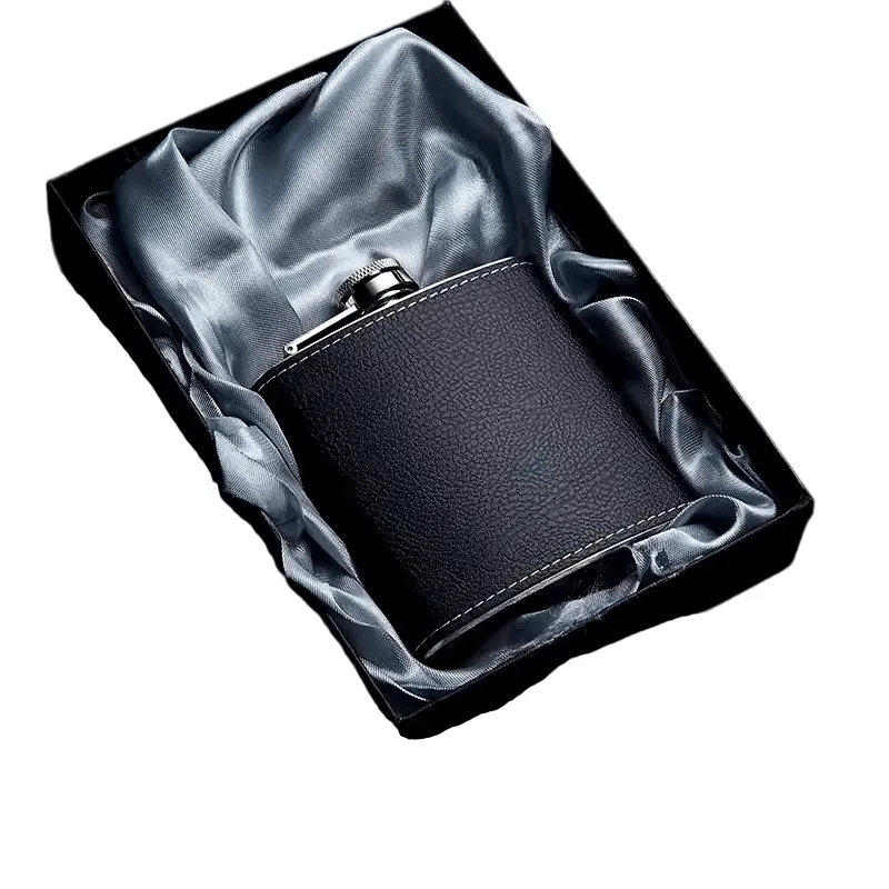Frasco Hip Flask 316 De Aço Inoxidável 198ml Com Funil Black Litchi