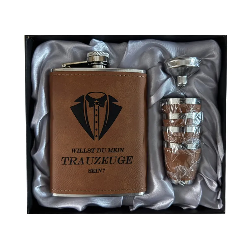 Conjunto De Frascos Hip Em Aço Inoxidável De 240 Ml Com Copo E Funil Marrom