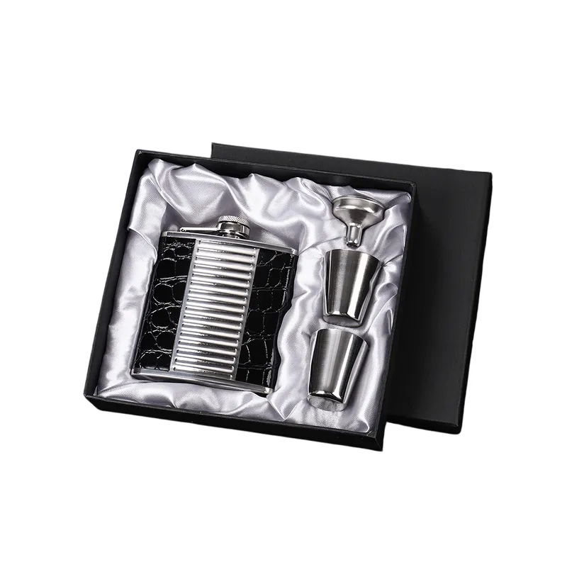 Conjunto De Frascos De Quadril Em Aço Inoxidável Com Couro 200 Ml E 2 Xícaras