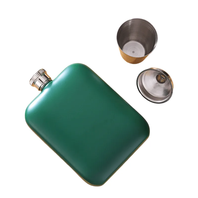 Conjunto De Frascos De Quadril Em Aço Inoxidável 180 Ml Verde Com Copo E Funil