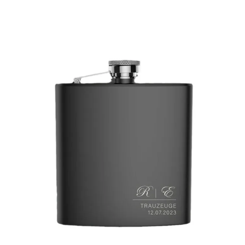 Frasco De Quadril Personalizado Em Aço Inoxidável Preto 180ml Para Homens